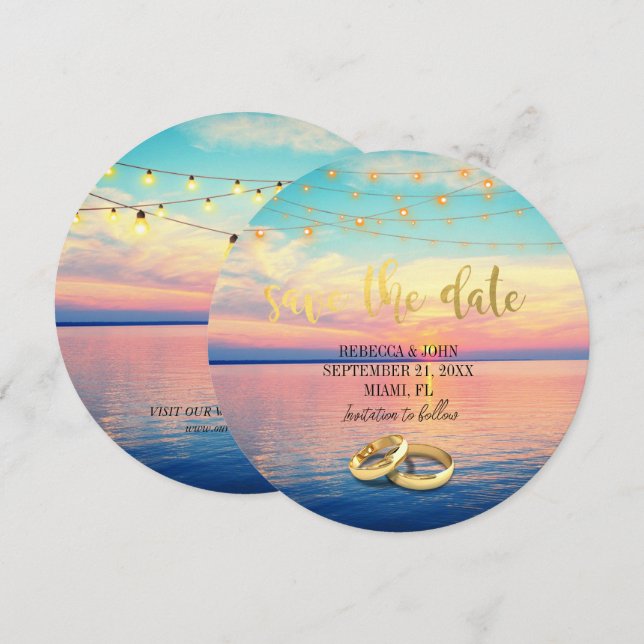 Elegant Beach Summer Bröllop spara datum Card Inbjudningar (Fram/baksida)