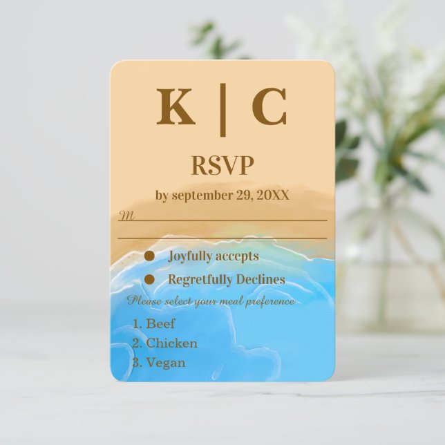 Elegant Beach Watercolor wedding rsvp card (Stående Fram)