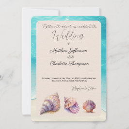 Elegant Beach Wedand Seashells Pearls Nautical Inbjudningar