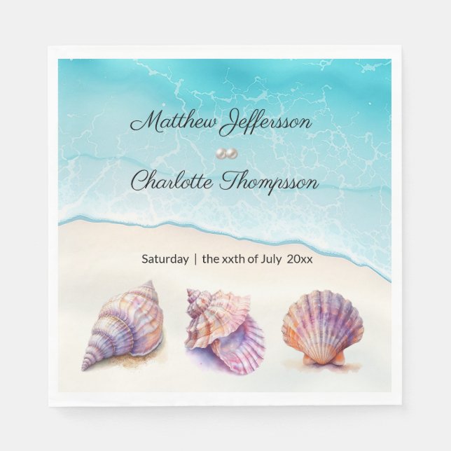 Elegant Beach Wedand Seashells Pearls Nautical Pappersservett (Framsidan)