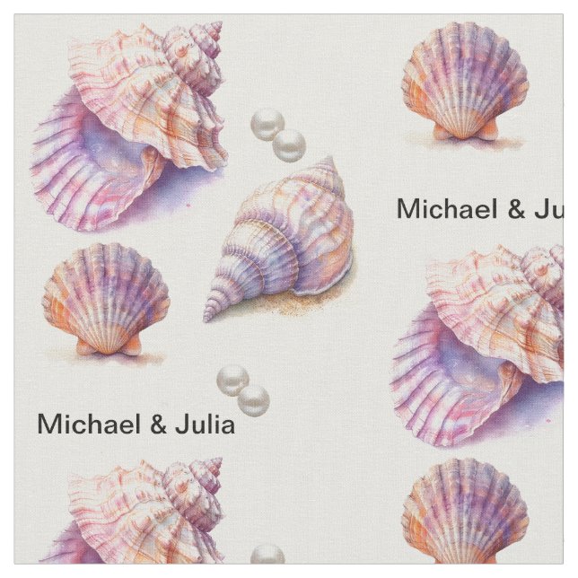 Elegant Beach Wedand Seashells Pearls Nautical Tyg (Närbild)