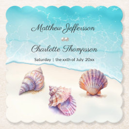 Elegant Beach Wedand Seashells Pearls Nautical Underlägg Papper