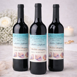 Elegant Beach Wedand Seashells Pearls Nautical Vinflaska Etikett