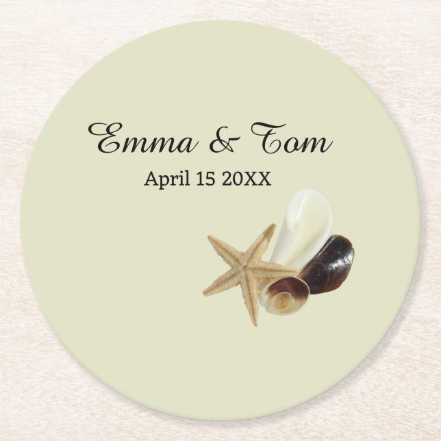 Elegant Beach Wedding Coastal Ocean Destination Underlägg Papper Rund (Framsidan)