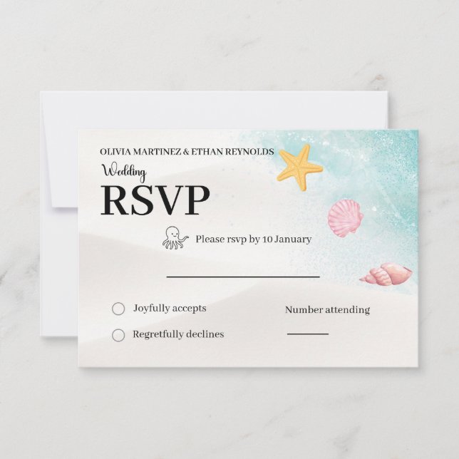 Elegant Beach Wedding RSVP Card OSA Kort (Framsida)