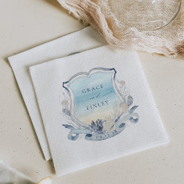 Elegant Beach Wedding Vapensköld Kustnära Chic Pappersservett