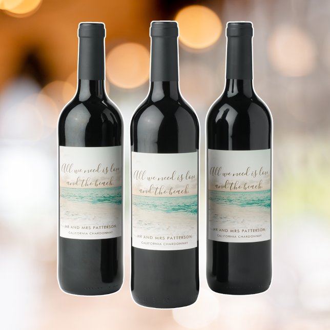 Elegant Beach Wedding Vinflaska Etikett (Elegant Beach Wedding Wine Label)