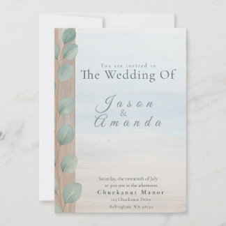 Elegant Beach with Soft Blue Wash & Sand Dollar In Inbjudningar