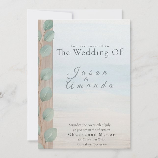 Elegant Beach with Soft Blue Wash & Sand Dollar In Inbjudningar (Framsida)