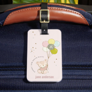 Elegant  Bear Balloon Girly Monogram Bagagebricka