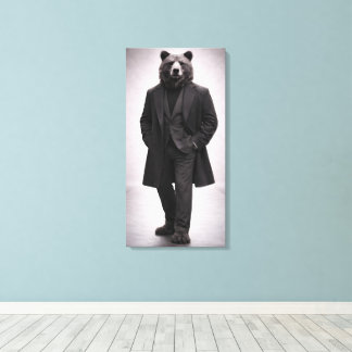 Elegant Bear in Classic Dark Suit Portrait Canvastryck