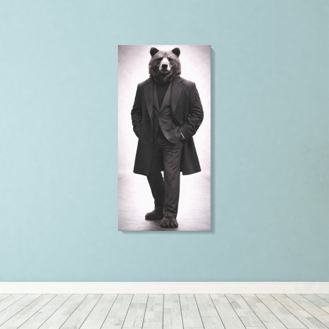 Elegant Bear in Classic Dark Suit Portrait Canvastryck (Insitu (trägolv))
