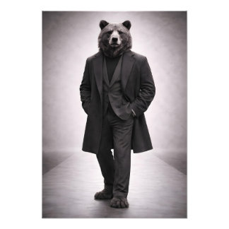 Elegant Bear in Classic Dark Suit Portrait Fototryck