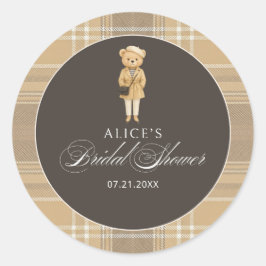 Elegant Bear Navy Blue Baby Shower Runt Klistermärke