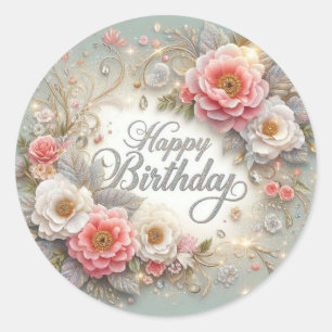 Elegant Beauty: A Stunning Blommigt Birthday Stick Runt Klistermärke