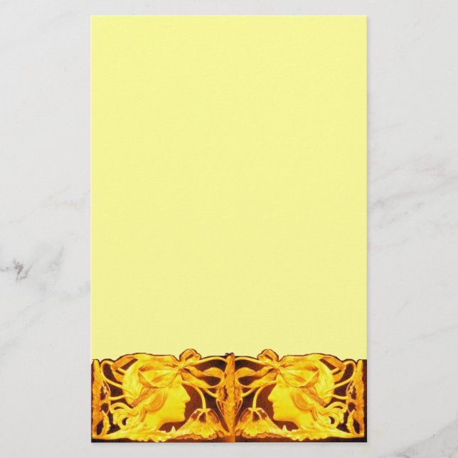 ELEGANT BEAUTY/DAM MED GULT BOW OCH FLÖDEN BREVPAPPER (Framsida)