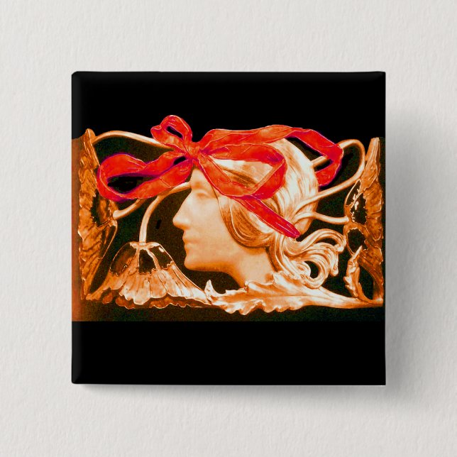 ELEGANT BEAUTY/DAM MED RÖDA BÅGER OCH BLOMMOR KNAPP (Framsida)