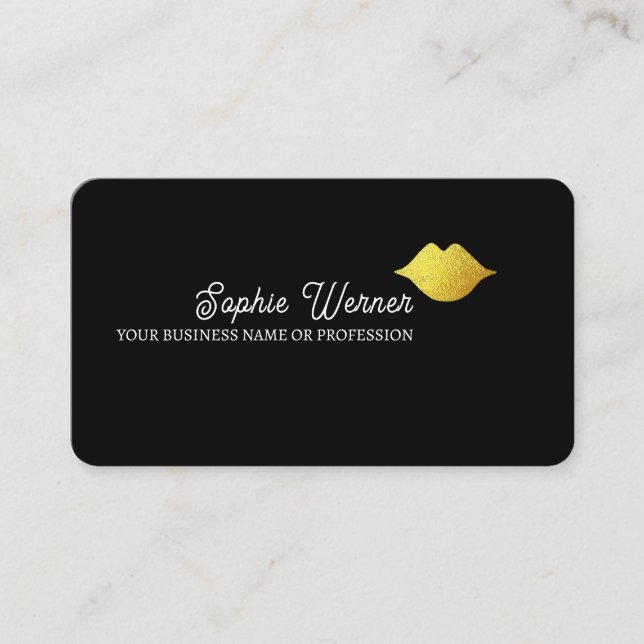 Elegant Beauty Faux Guld Läppar Black Visitkort (Framsida)