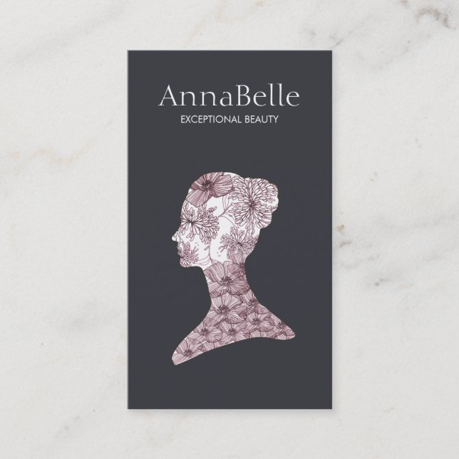 Elegant Beauty Girl's Ansikte Hand plockade Blommi Visitkort (Framsida)