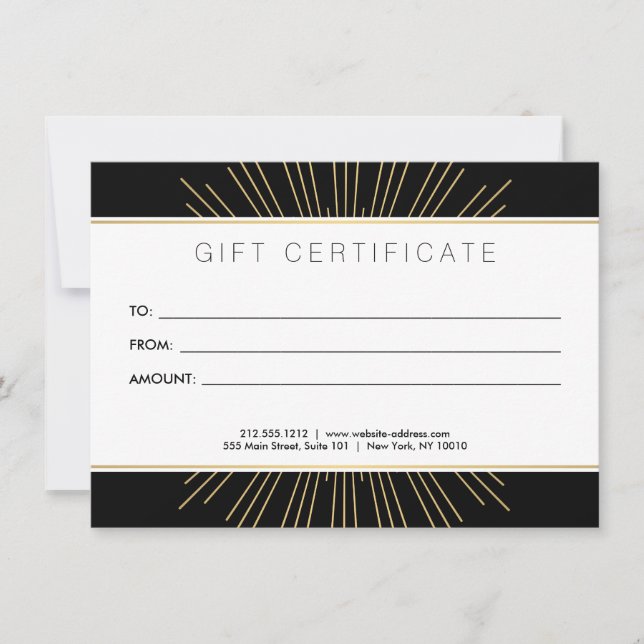 Elegant Beauty Guld Sunburst Black Gift Card Inbjudningar (Framsida)