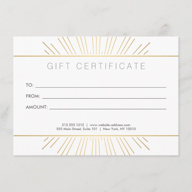 Elegant Beauty Guld Sunburst Salon Gift Card (Framsida)