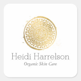 Elegant Beauty Mandala Logotyp Faux Guld Fyrkantigt Klistermärke