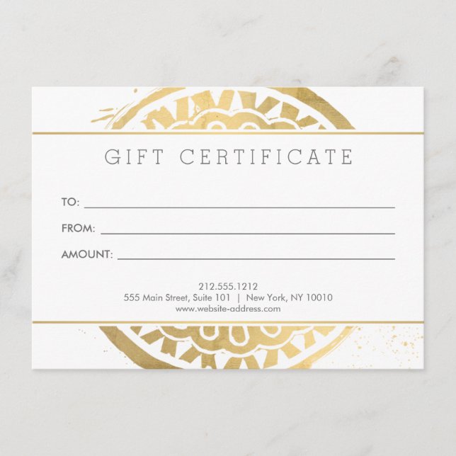 Elegant Beauty Mandala Logotyp Faux Guld Gift Card (Framsida)