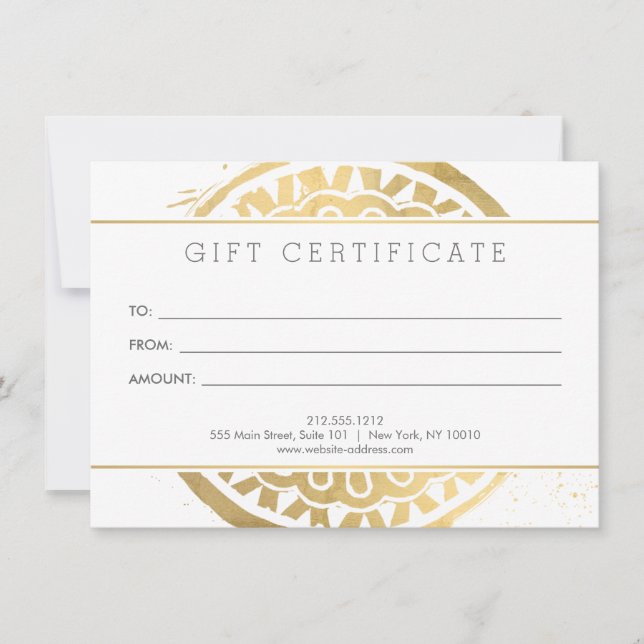 Elegant Beauty Mandala Logotyp Faux Guld Gift Card (Framsida)