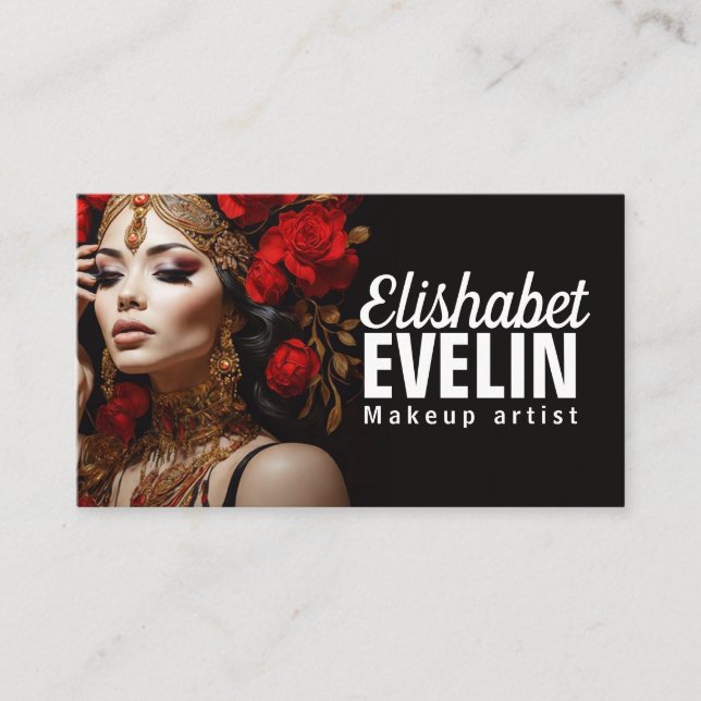 Elegant Beauty: Röd ros och Guld gt56 Visitkort (Framsida)