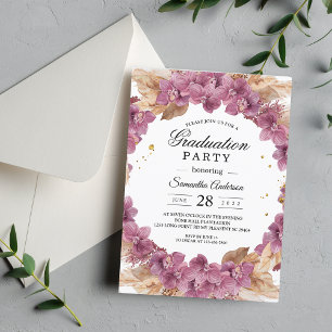 Elegant Beauty Rosa Watercolor Orchid & Pampas Inbjudningar