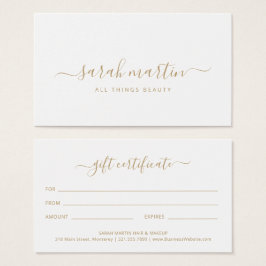 Elegant Beauty Salon Guld Gift Certificate Visitkort