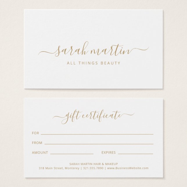 Elegant Beauty Salon Guld Gift Certificate Visitkort (Framsida & baksida)
