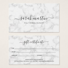 Elegant Beauty Salon Marble Gift Certificate Visitkort