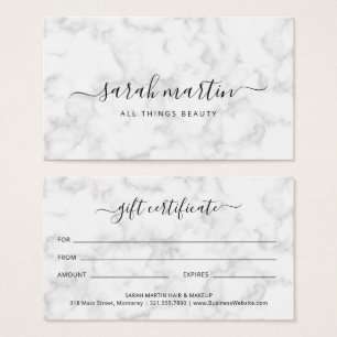 Elegant Beauty Salon Marble Gift Certificate Visitkort