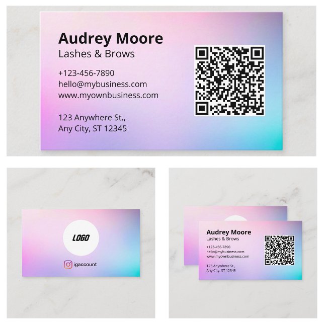 Elegant Beauty Salon Ögonfransar Brows Logotyp QR- Visitkort (Elegant Beauty Salon Lashes Brows Logo QR Code Business Card
)
