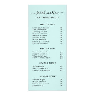 Elegant Beauty Salon Pris List Turcos Reklamkort