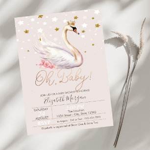 Elegant Bebis Svan Krona Stjärnor Blommor Baby Sho Inbjudningar
