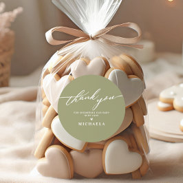 Elegant bebishower handskrivet tackkort runt klistermärke