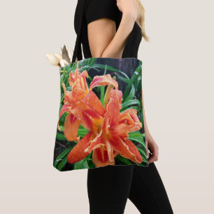 Elegant Bedeved Orange Dubbla Flowered Daylilies Tygkasse