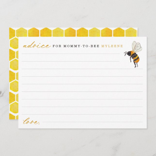 Elegant Bee and Honeycomb Baby Shower Advice Rådkort (Fram/baksida)