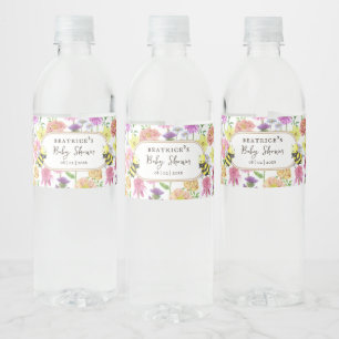 Elegant Bee and Wildblomma Baby Shower Vattenflaskor Etikett