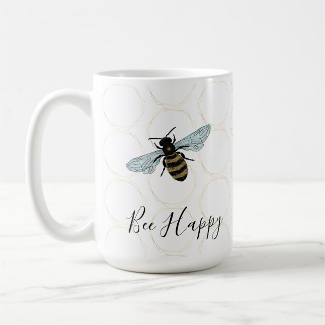 Elegant Bee Lycklig Guld Honeycomb Kaffemugg (Vänster)