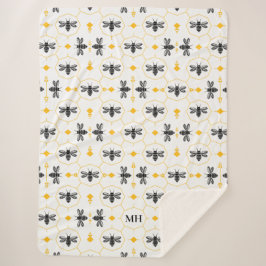 Elegant Bee Mönster Gult Modern svart Monogram