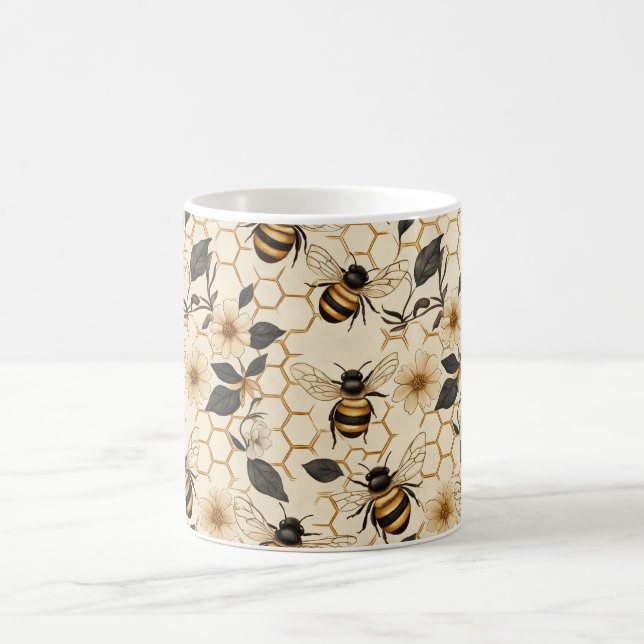 Elegant Bee och Honeycomb Mönster Kaffemugg (Center)