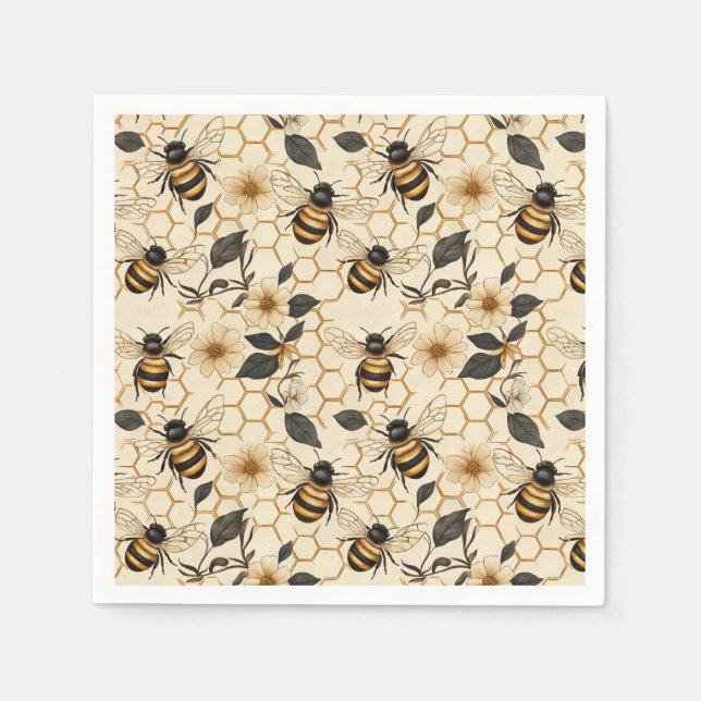 Elegant Bee och Honeycomb Mönster Pappersservett (Framsidan)