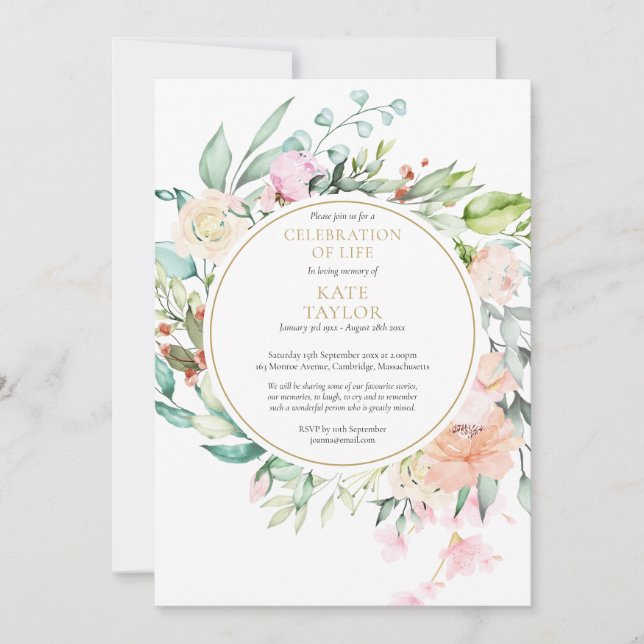 Elegant begravningsfirande av livsblommor inbjudningar (Framsida)