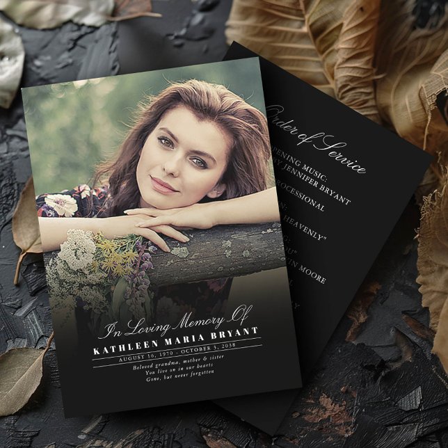 Elegant-begravningsprogram med foto program (Order of Service Funeral Ceremony Programs With Photo)