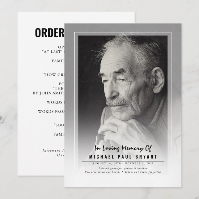 Elegant-begravningsprogram med foto program (Fram/baksida)