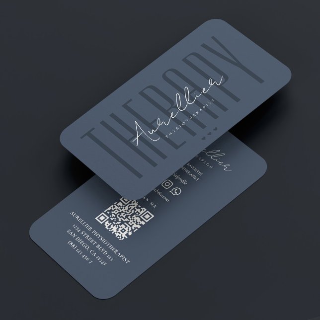 Elegant Behandlingsterapist Blåkol Visitkort (Elegant Therapist Physiotherapist Blue Charcoal Business Card
)