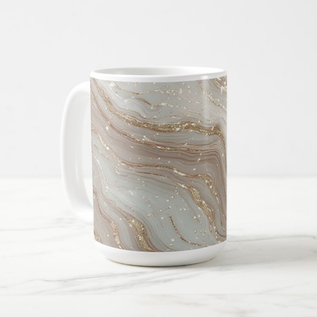 Elegant Beig Marmor Bakgrund Med Guldglitter Kaffemugg (Framsida vänster)